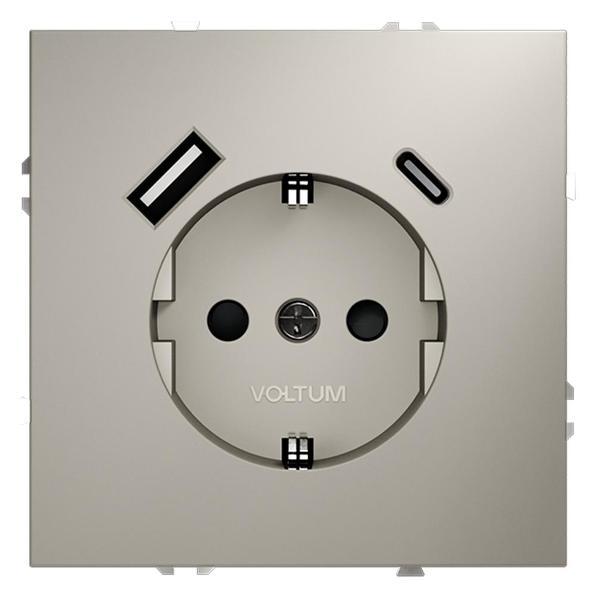 Розетка электрическая Voltum Розетка встраиваемая VLS040503 VOLTUM S70 с заземлением и защитными шторками, 16А, с USB, A+С, (кашемир)