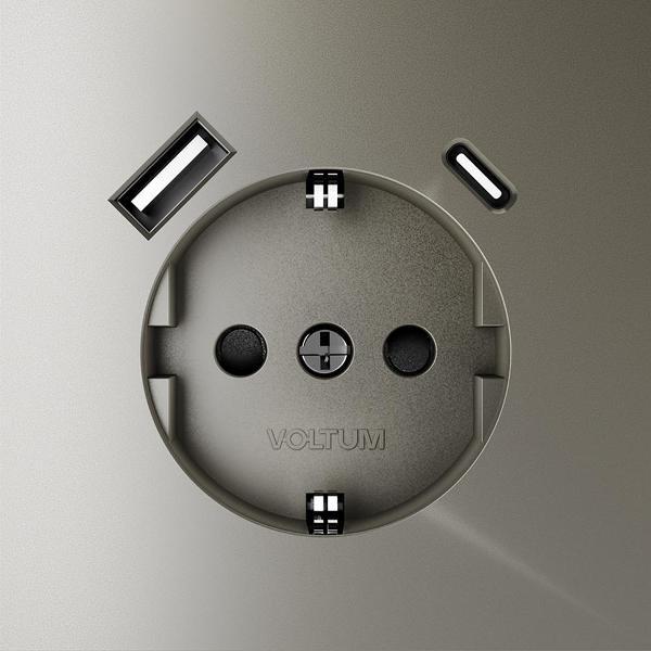 Розетка электрическая Voltum Розетка встраиваемая VLS040504 VOLTUM S70 с заземлением и защитными шторками, 16А, с USB, A+С, (шелк)