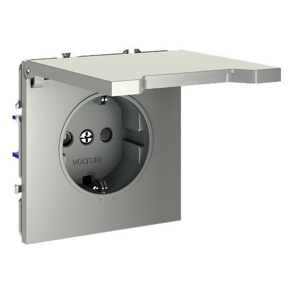 Розетка электрическая Voltum Розетка встраиваемая VLS040304 VOLTUM S70 с заземлением, защитными шторками и крышкой 16А, (шелк)