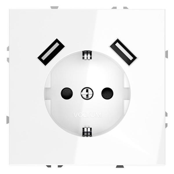 Розетка электрическая Voltum Розетка встраиваемая VLS040401 VOLTUM S70 с заземлением и защитными шторками, 16А, с USB, A+A, (белый глянцевый)