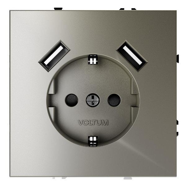 Розетка электрическая Voltum Розетка встраиваемая VLS040404 VOLTUM S70 с заземлением и защитными шторками, 16А, с USB, A+A, (шелк)