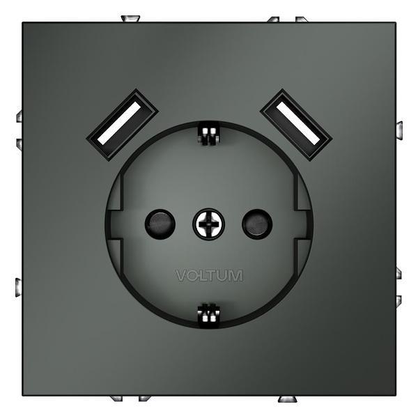 Розетка электрическая Voltum Розетка встраиваемая VLS040406 VOLTUM S70 с заземлением и защитными шторками, 16А, с USB, A+A, (титан)