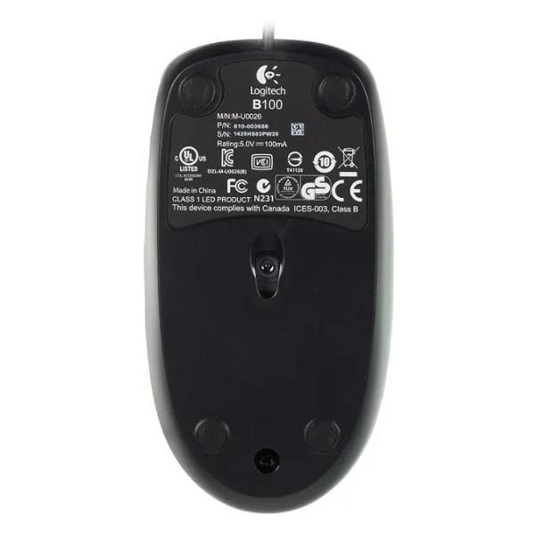 Компьютерная мышь проводная LOGITECH B100 Optical USB Mouse, Black