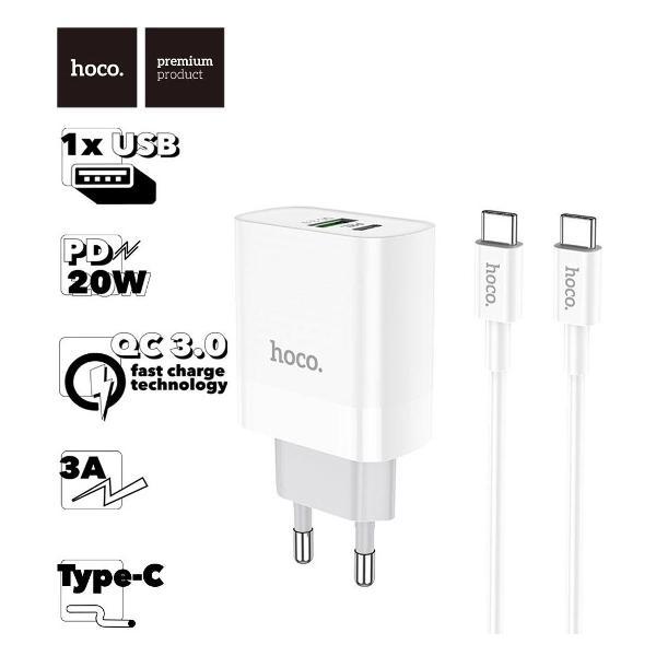 Зарядное устройство для радиотехники Hoco C80A Rapido 1xUSB, 1xUSB-C, 3А, PD20W, QC3.0 + USB-C кабель Type-C, 1м фото