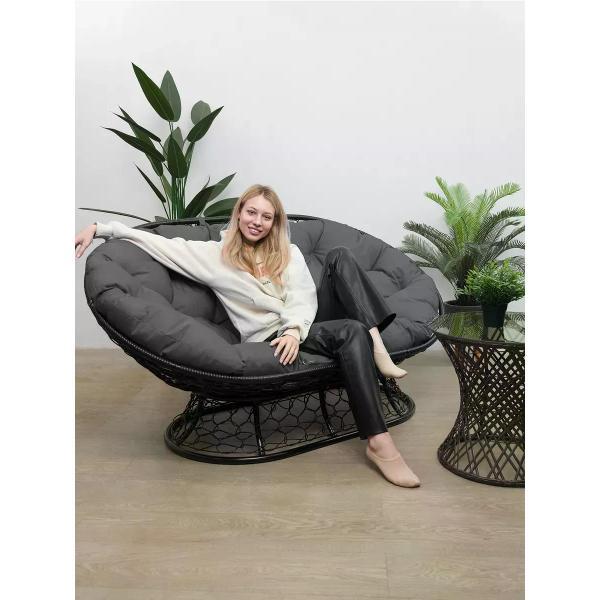 Диван M-Group Диван МАМАСАН с ротангом чёрное, серая подушка