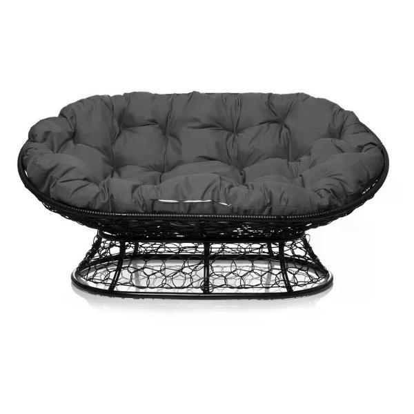 Диван M-Group Диван МАМАСАН с ротангом чёрное, серая подушка