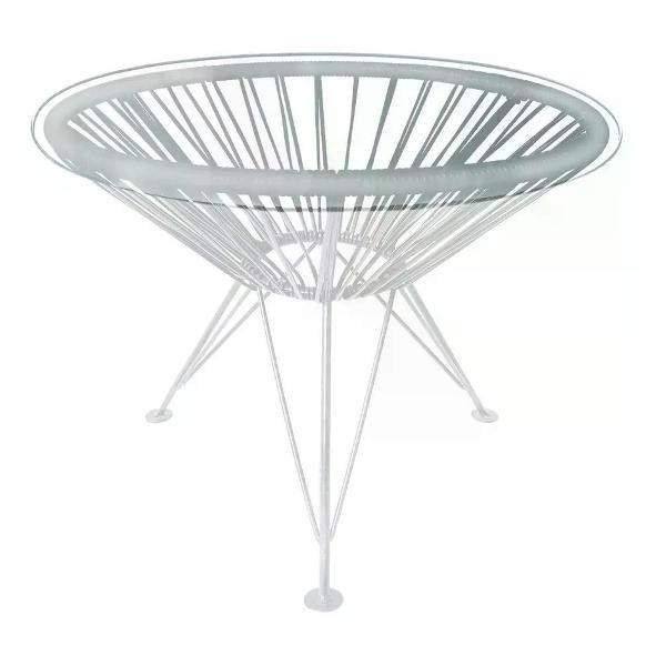 Стол M-Group Стол РАКУШКА со стеклом, с ротангом, белый