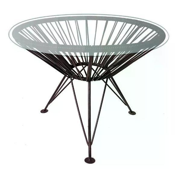 Стол M-Group Стол РАКУШКА со стеклом, с ротангом, коричневый