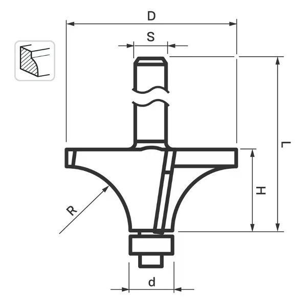 Фрезер нет бренда Фреза кромочная калевочная 22.2 х 13 мм, хвостовик 8 мм