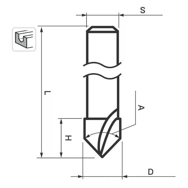 Фрезер VIRA Фреза пазовая галтельная V-образная 32x20 мм,хвостовик 8 мм