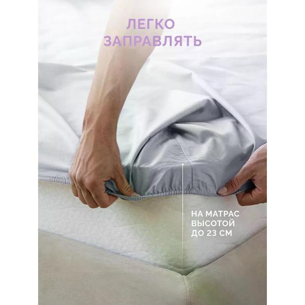 Простыня ECOTEX на резинке 140х200 сатин серая ПРСС14