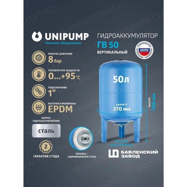 Гидроаккумулятор Unipump Гидроаккумулятор вертикальный ГВ 50 (Россия, БЭЗ)
