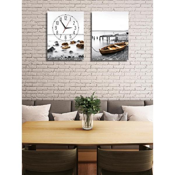 Картины - часы настенные на холсте LOFTime 2 шт Камни лодка чб Ч-647-3040