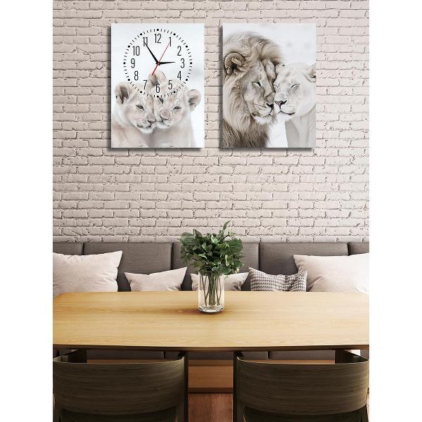 Картины - часы настенные на холсте LOFTime 2 шт Лев львица беж Ч-640-3040
