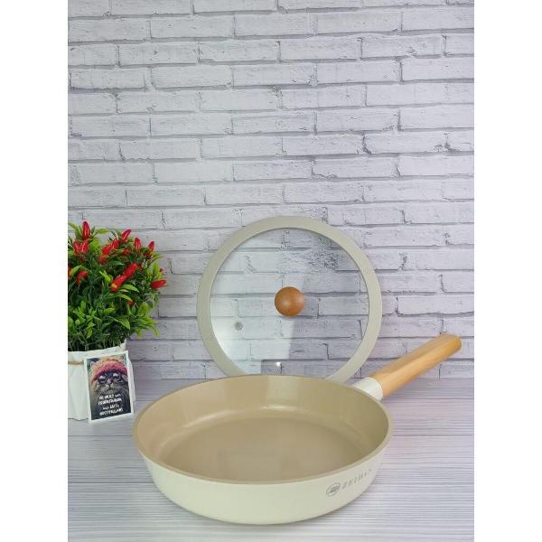 Сковорода Zeidan 26 см с крышкой, антипригарным покрытием и деревянными ручками