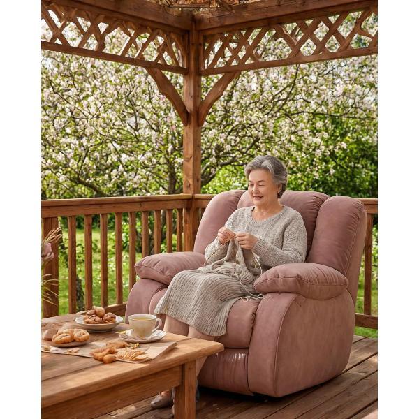 Кресло садовое Мебелиста Кресло реклайнер механическое качалка Меларен, шезлонг для сада, велюр, розовый