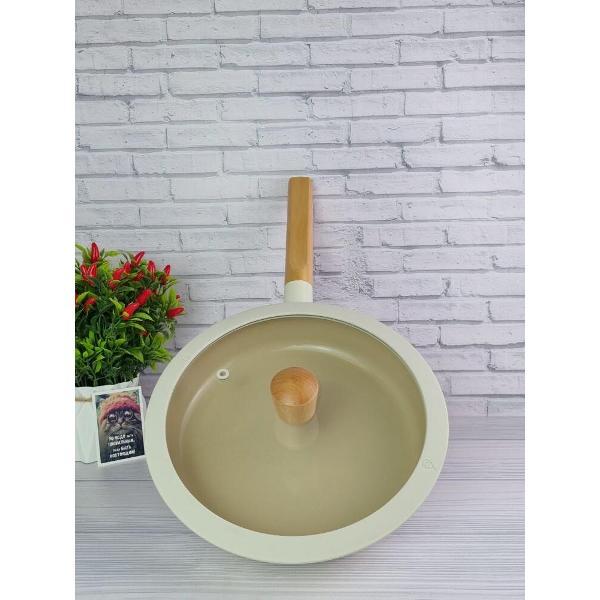 Сковорода Zeidan 28 см с крышкой, антипригарным покрытием и деревянными ручками