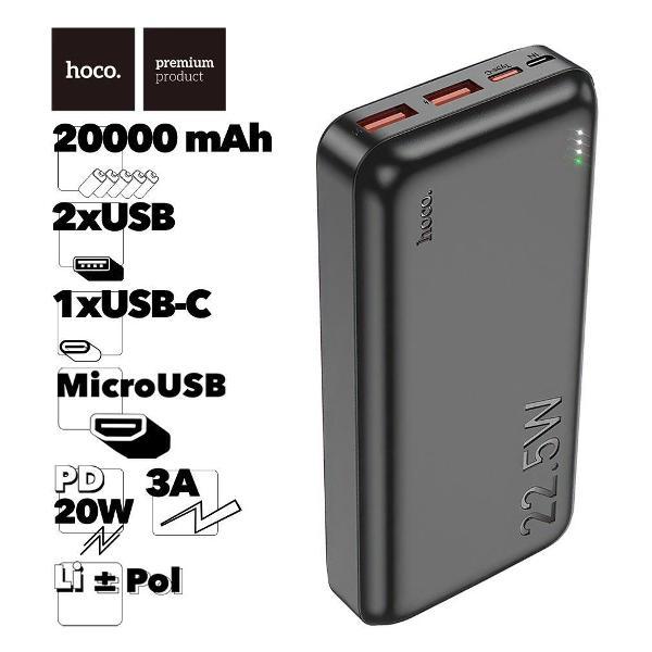 Портативный аккумулятор Hoco J101A Astute 20000 mAh, 2xUSB, 1xUSB-C, 3А, QC 3.0, PD20W, Li-Pol