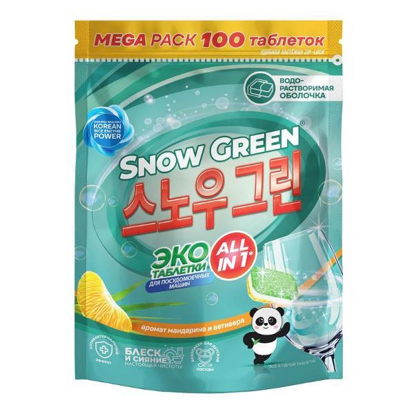 Моющее средство для посудомоечной машины Snow Green с энзимами, 100 шт.