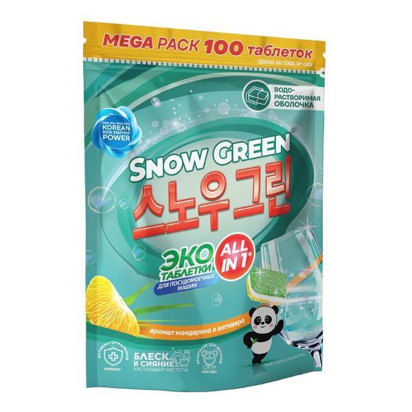 Моющее средство для посудомоечной машины Snow Green с энзимами, 100 шт.