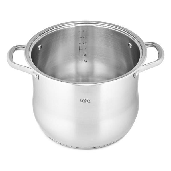 Кастрюля Lara LR02-42 Кастрюля LARA (нерж) 26x19см, 9,6л, капсулир индукц дно, стекл крышка