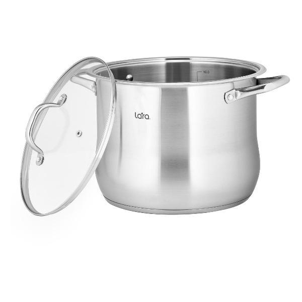 Кастрюля Lara LR02-42 Кастрюля LARA (нерж) 26x19см, 9,6л, капсулир индукц дно, стекл крышка