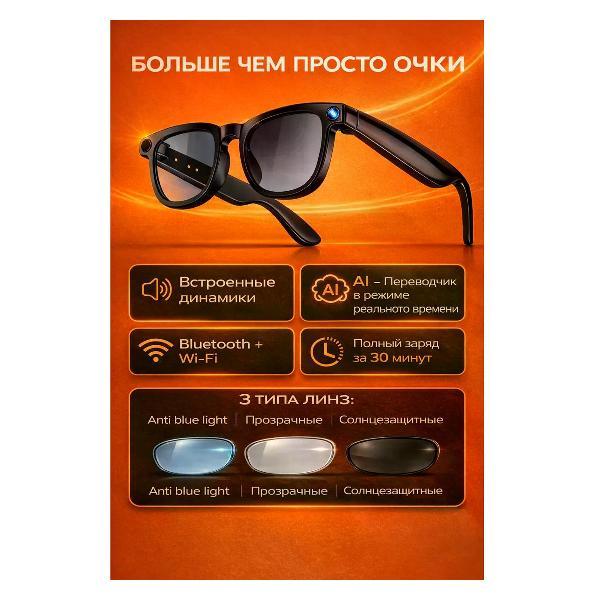 Умные очки c камерой Smart 32GB, голосовым управлением, Wi-FI 5 ГГЦ, Bluetooth 5.4