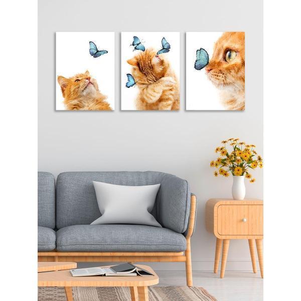 Картины на холсте с подрамником LOFTime 3 шт КОТЕНОК И БАБОЧКИ 30Х40 К-475-3040