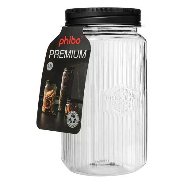 Контейнеры для пищевых отходов Phibo Банка для сыпучих продуктов PREMIUM 1,3 л прозрачный/черный