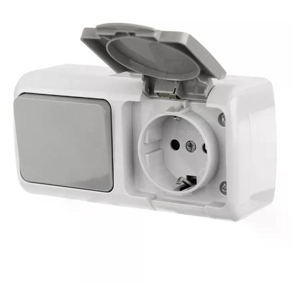 Выключатель механический EKF Выключатель одноклавишный накладной с розеткой