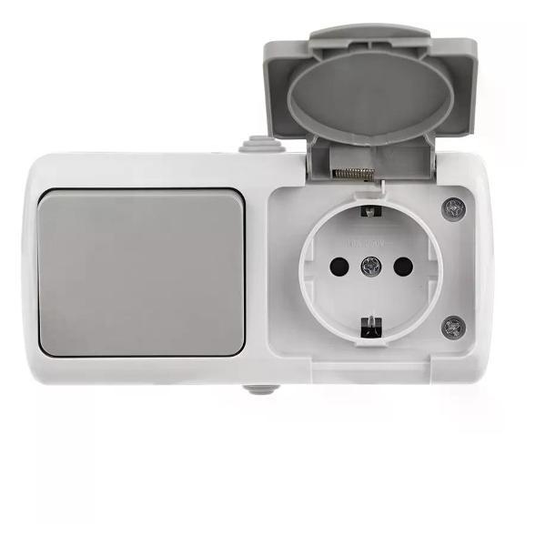 Выключатель механический EKF Выключатель одноклавишный накладной с розеткой