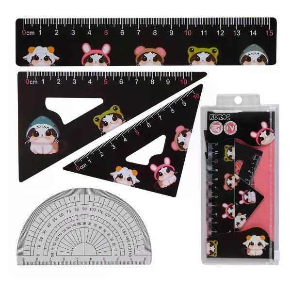 Линейка для черчения нет бренда Набор линеек 4 предмета фото