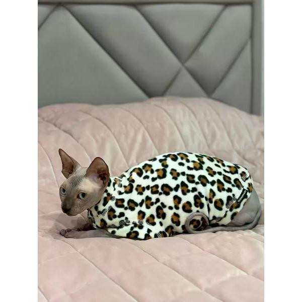 Свитер для животных МОНМОРАНСИ жилет для кошек, леопардовый белый, размер L