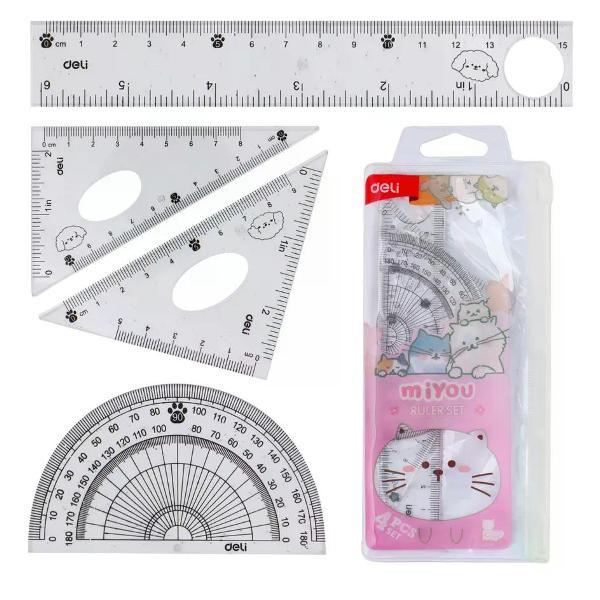 Линейка для черчения нет бренда Набор линеек 4 предмета фото