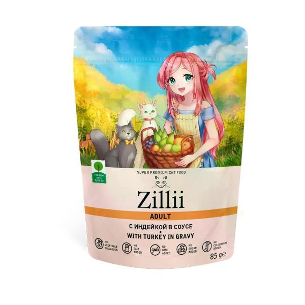 Корм влажный Zillii Корм для кошек Zillii Индейка в соусе 12шт х 85гр