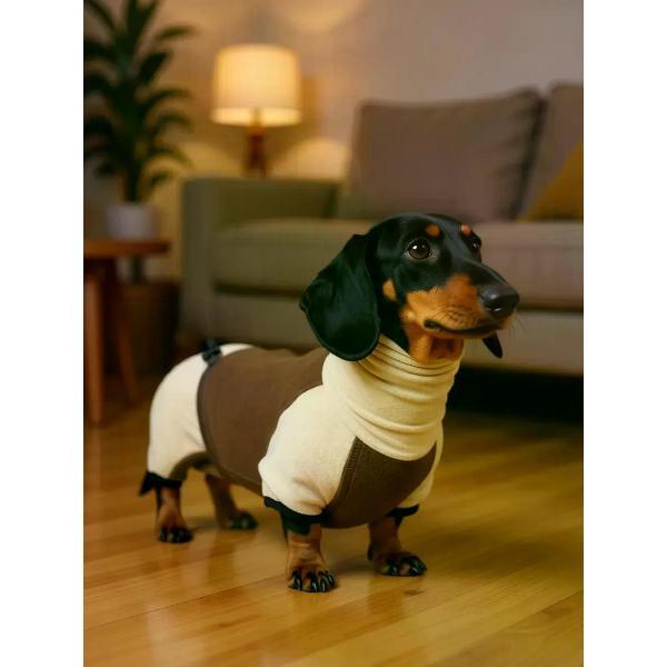 Комбинезон для животных МОНМОРАНСИ Флисовый комбинезон для Таксы, бежево-коричневый, размер ТМ2