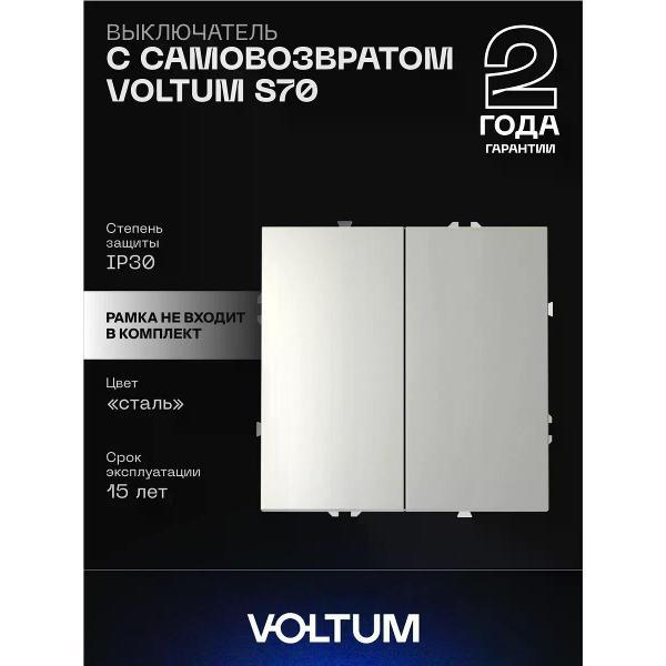 Выключатель механический Voltum Выключатель с самовозвратом VOLTUM двухклавишный 10А сталь