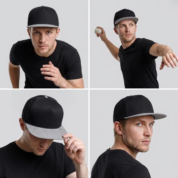 Бейсболка Основа Лаб Бейсболка с прямым козырьком, черная с серым