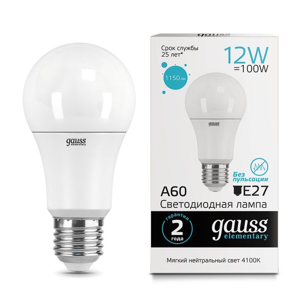 Лампа Gauss LED Elementary А60 12W Е27 4100K (23222)