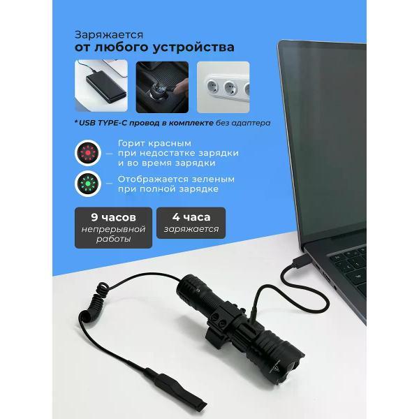 Фонарь ручной StrikeX Подствольный фонарь тактический для охоты 2 крепления