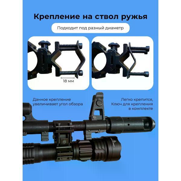 Фонарь ручной StrikeX Подствольный фонарь тактический для охоты 2 крепления