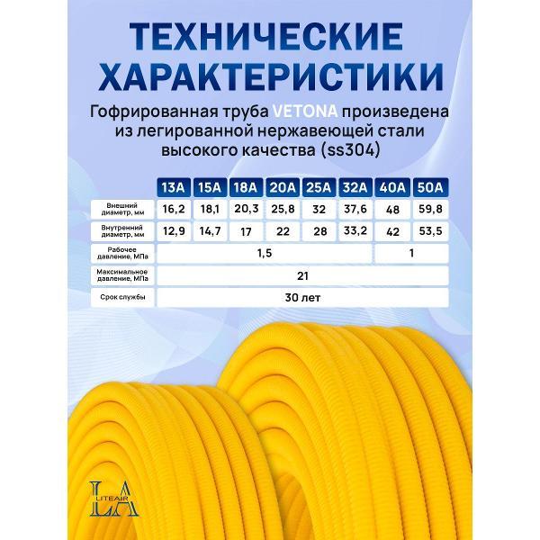 Труба гофрированная Vetona 15A, отожженная в оболочке желтая, 50м