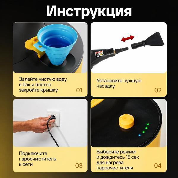 Пароочиститель GROOVIER Мощный пароочиститель для дома, пароочиститель для уборки Groovier, мощность 1500 Вт, ручной, для уборки мебели