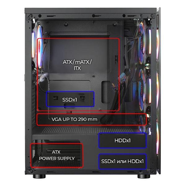 Корпус для компьютера Ginzzu SL190 боковое окно, ATX