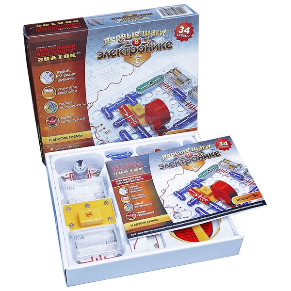 Конструктор детский Знаток 70198 ЭК: Первые шаги в эл-ке. Набор C (34 схемы)