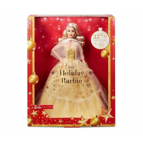 Кукла Barbie Mattel Signature - Фирменная рождественская Барби 2023 блондинка в золотом платье HJX08