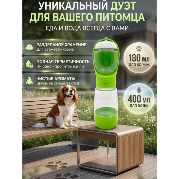 Поилка для животных Mendes Бутылка-поилка для собак 3 в 1 зеленая bp0101