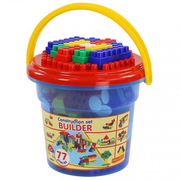 Конструктор детский Polesie Строитель (77 элем. в ведре Макси с крышкой)