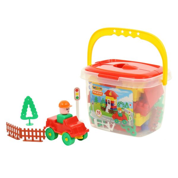 Конструктор детский Polesie Строитель (52 элем. в ведёрке) (41234_PLS)