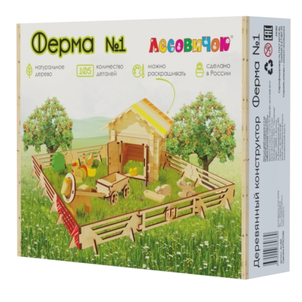 Конструктор детский ЛЕСОВИЧОК les 022 Ферма №1 набор из 105 деталей